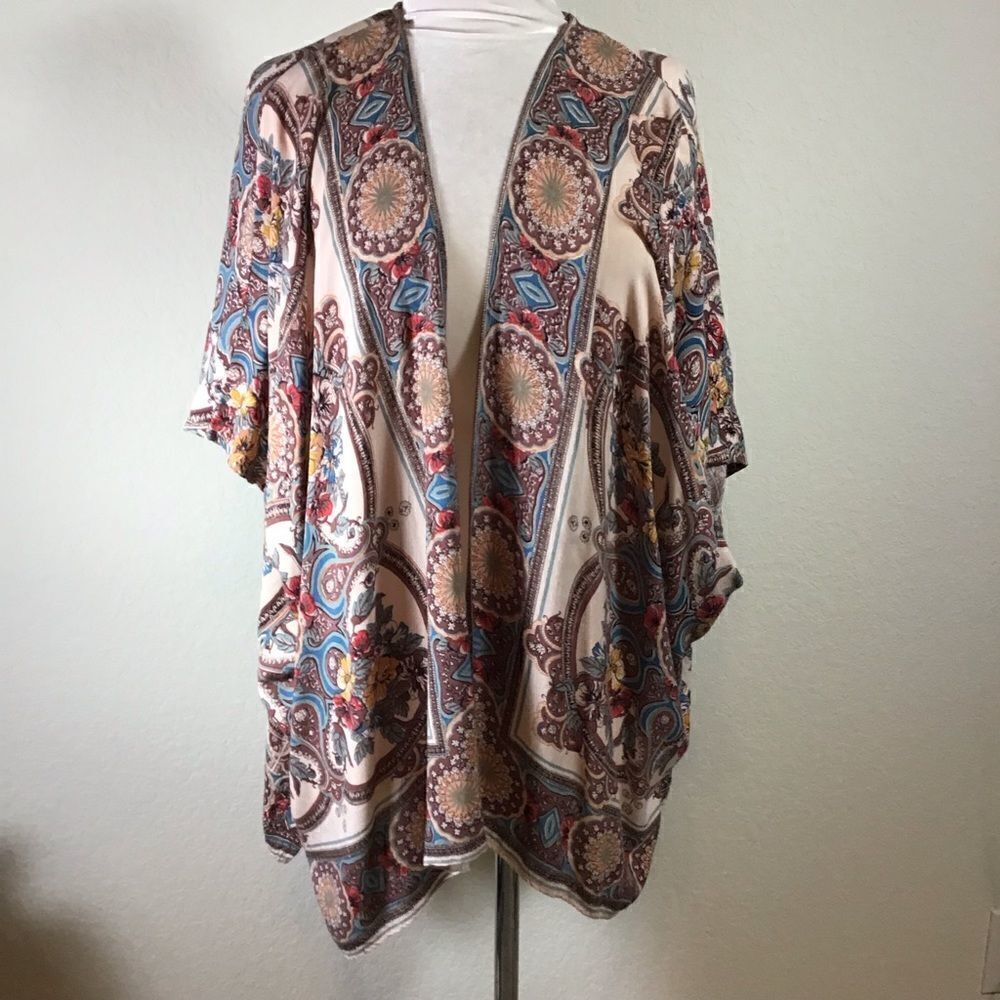 Angie Kimono Open Front Floral Boho Cardigan Shrug Top Size L